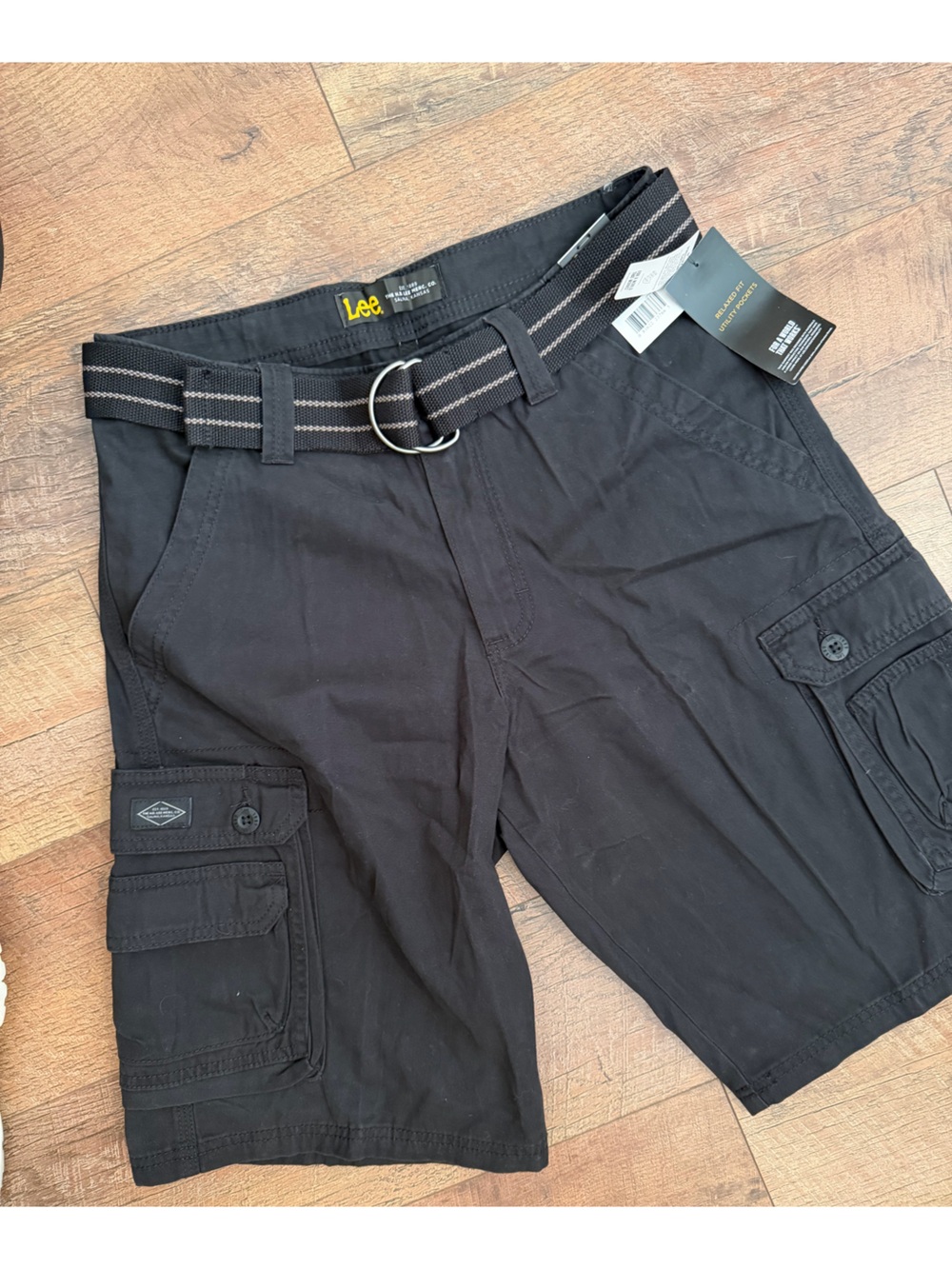 NEW Lee Black Cargo Shorts with Striped Belt